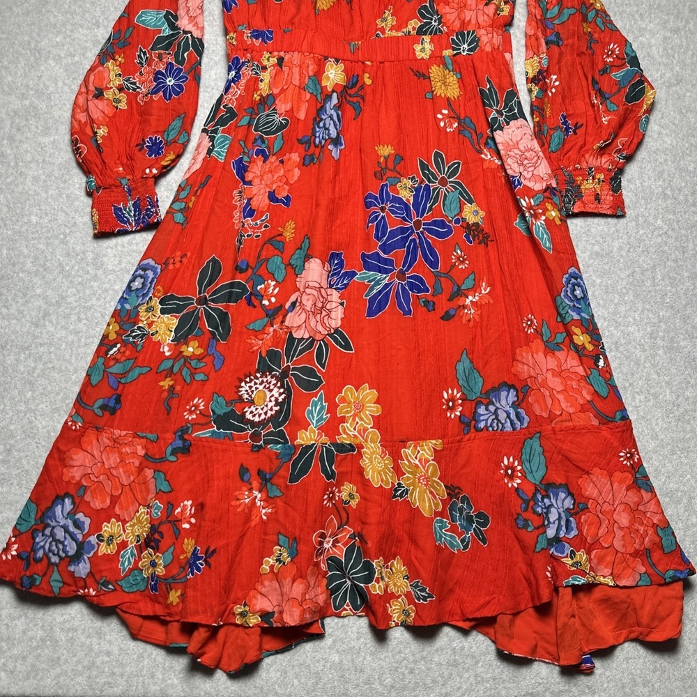 Anthropologie Boswell Textured Wrap Tunic Dress Red Floral Woman's Sz 12 - Picture 8 of 12